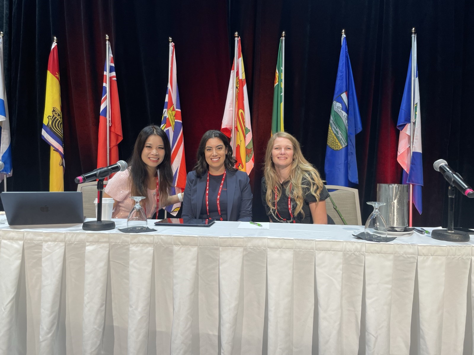 Christina Sit, LLSC, with nurses Dior Caruso and Stephanie Lalonde, participants on the panel on the value of the nursing Perspective in Public Reimbursement Decisions of Cancer Treatment.